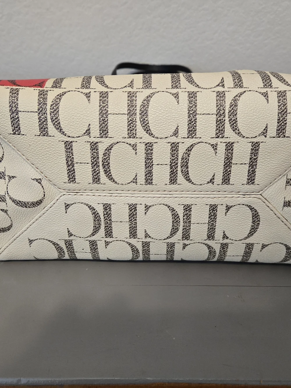 Carolina Herrera Signature CH Monogram Paulina Tote in Red, Cream and Black